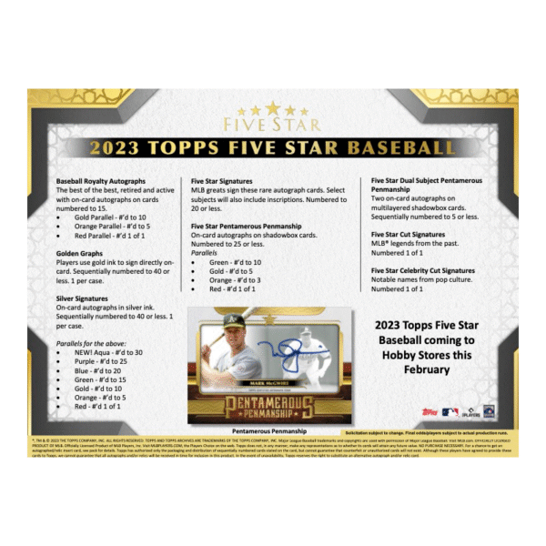 2023 Topps Five Star Baseball Hobby Box - Image 5